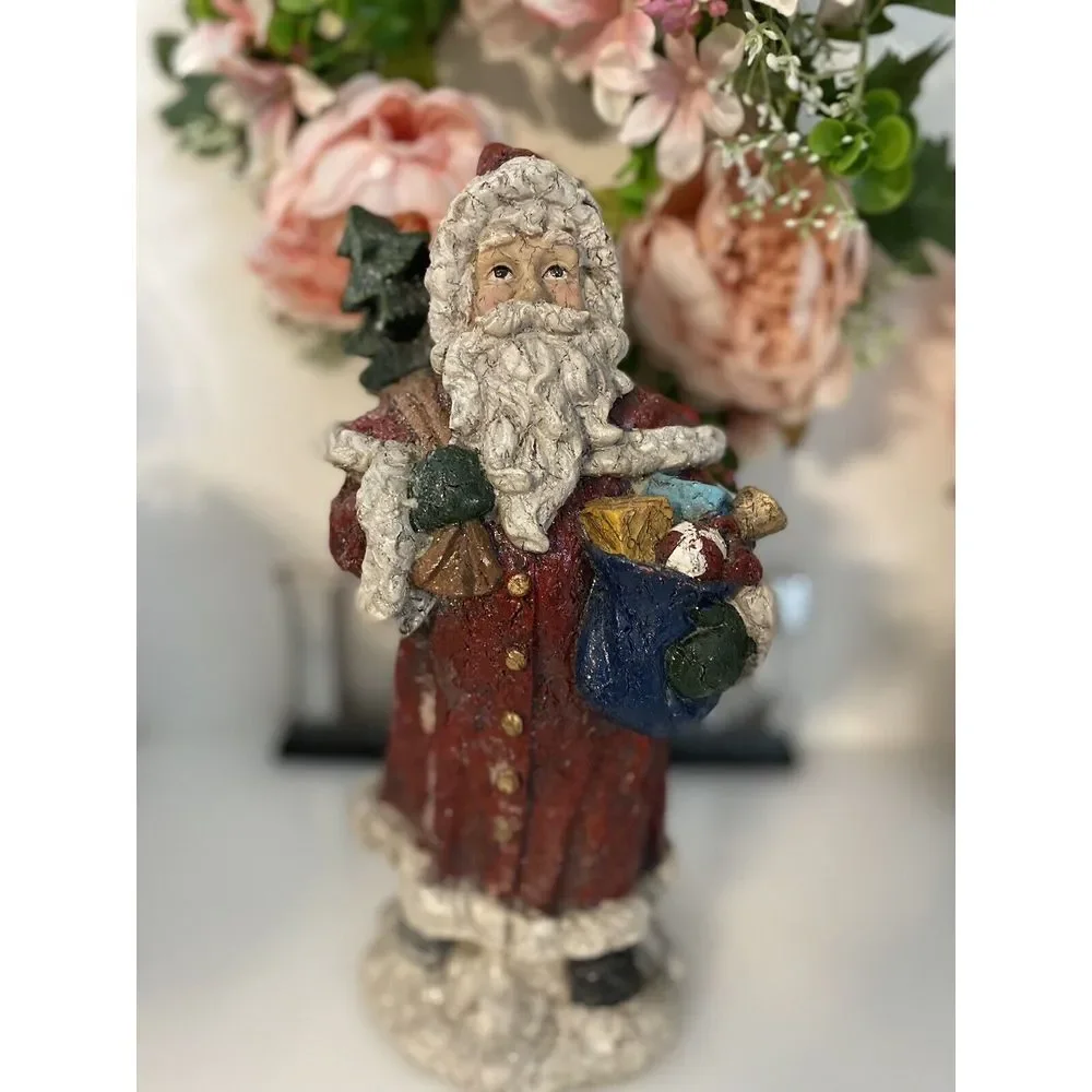 Vintage Santa Claus Statue With‎ Bag Of Toys And Tree Resin 10